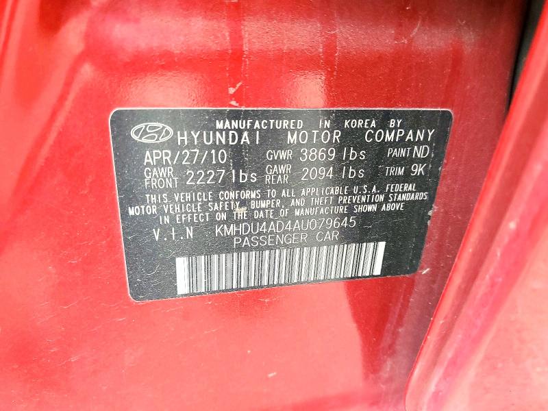 Продажа на аукционе авто 2010 Hyundai Elantra, vin: KMHDU4AD4AU079645, номер лота: 66976326