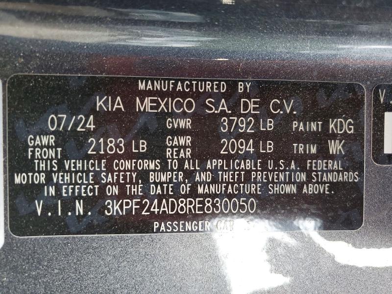 67923746 :رقم المزاد ، 3KPF24AD8RE830050 vin ، 2024 Kia Forte مزاد بيع