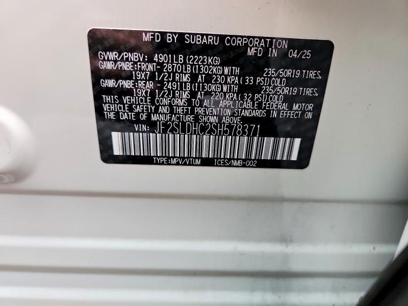 2025 Subaru Forester მანქანა იყიდება აუქციონზე, vin: JF2SLDHC2SH578371, აუქციონის ნომერი: 69177336