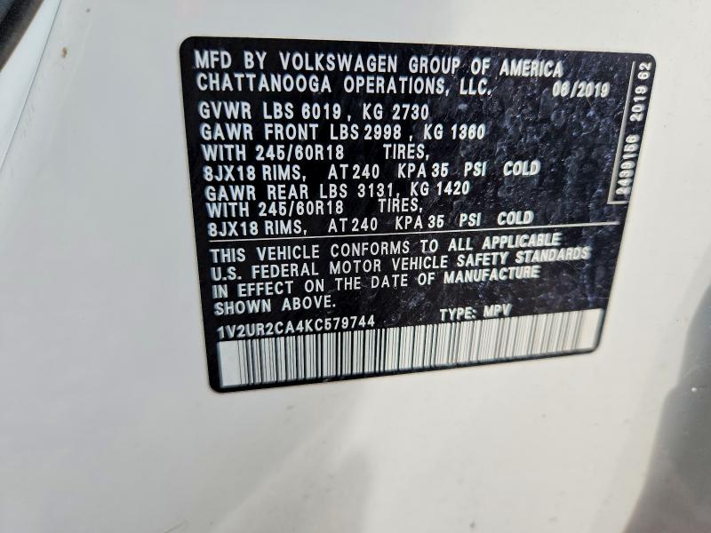 Aukcja sprzedaży 2019 Volkswagen Atlas, vin: 1V2UR2CA4KC579744, numer aukcji: 69131456