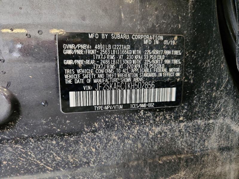 67995916 :رقم المزاد ، JF2SKAEC1KH502856 vin ، 2019 Subaru Forester مزاد بيع