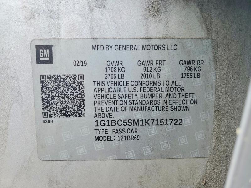 Aukcja sprzedaży 2019 Chevrolet Cruze, vin: 1G1BC5SM1K7151722, numer aukcji: 67901396