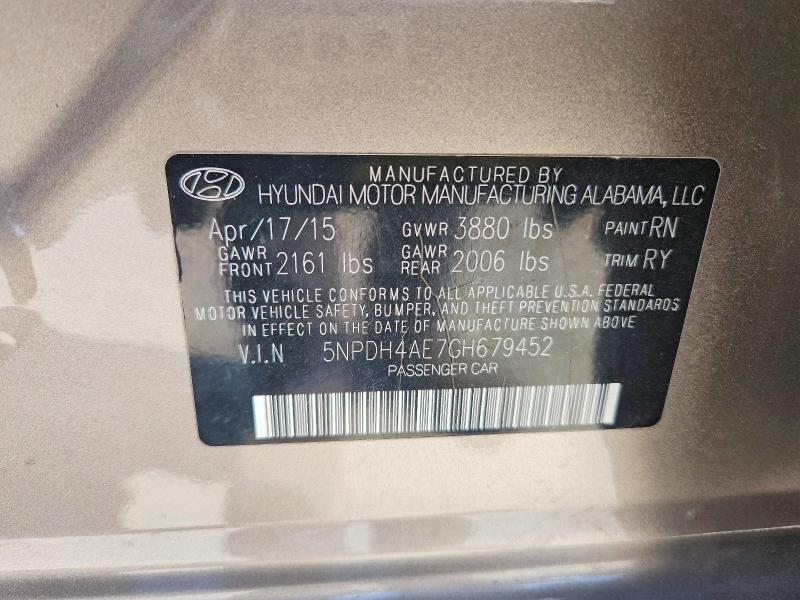 69087256 :رقم المزاد ، 5NPDH4AE7GH679452 vin ، 2016 Hyundai Elantra مزاد بيع