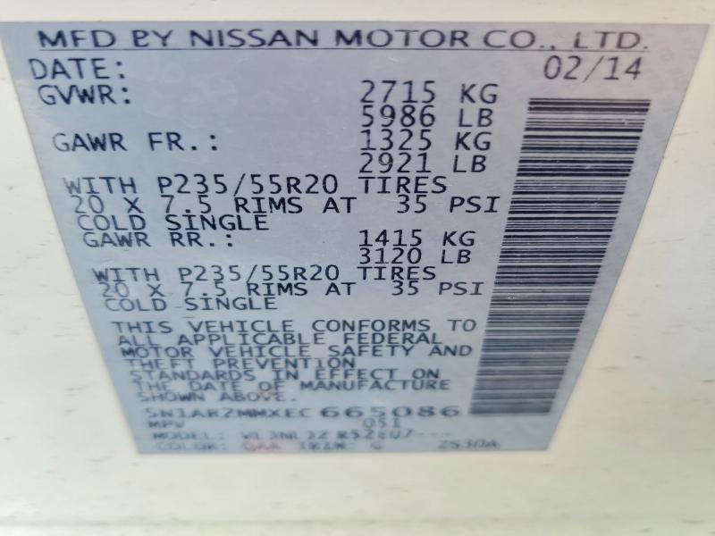 Aukcja sprzedaży 2014 Nissan Pathfinder, vin: 5N1AR2MMXEC665086, numer aukcji: 70355066