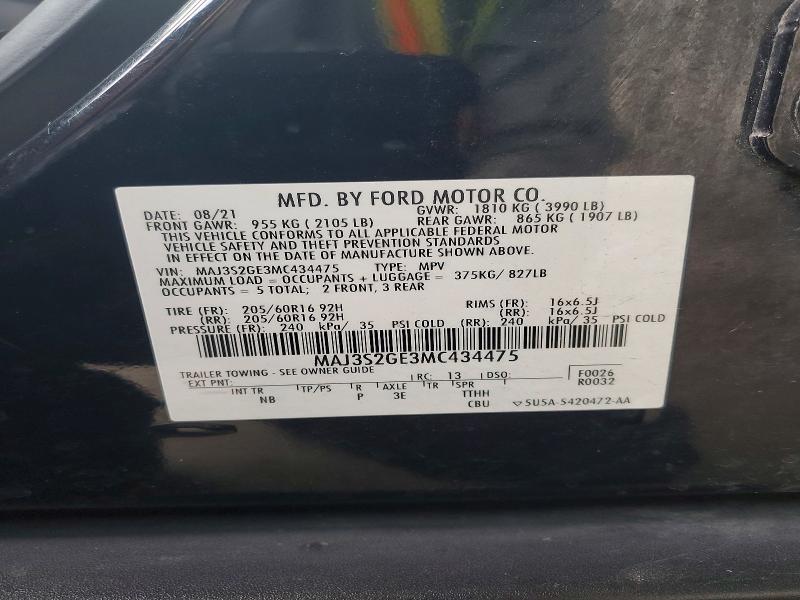 68281106 :رقم المزاد ، MAJ3S2GE3MC434475 vin ، 2021 Ford Ecosport مزاد بيع