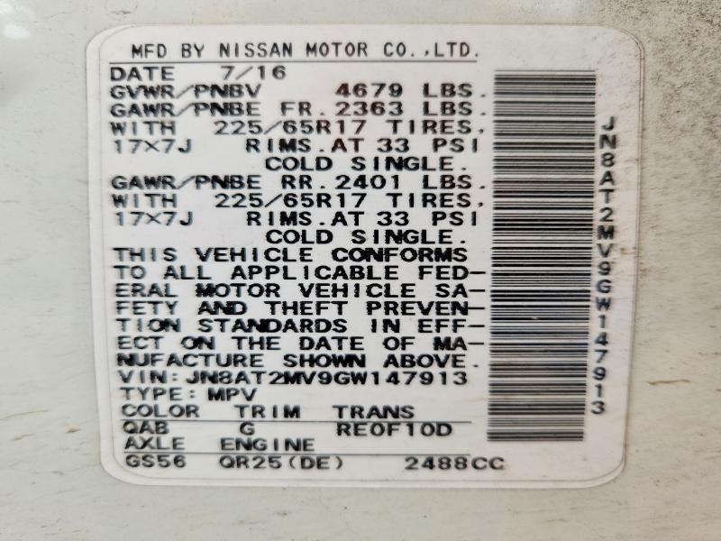 2016 Nissan Rogue მანქანა იყიდება აუქციონზე, vin: JN8AT2MV9GW147913, აუქციონის ნომერი: 68894806