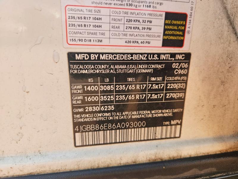 Aukcja sprzedaży 2006 Mercedes-benz Ml, vin: 4JGBB86E86A093000, numer aukcji: 69759056