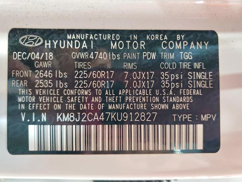 Продажа на аукционе авто 2019 Hyundai Tucson, vin: KM8J2CA47KU912827, номер лота: 70407536