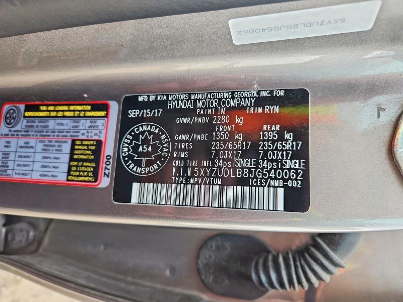 71240116 :رقم المزاد ، 5XYZUDLB8JG540062 vin ، 2018 Hyundai Santa Fe Sport مزاد بيع