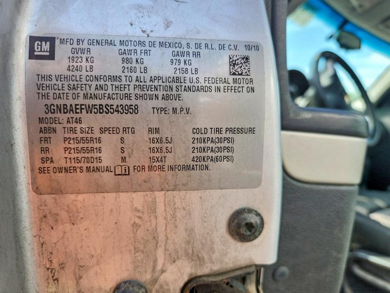2011 Chevrolet Hhr მანქანა იყიდება აუქციონზე, vin: 3GNBAEFW5BS543958, აუქციონის ნომერი: 67868936