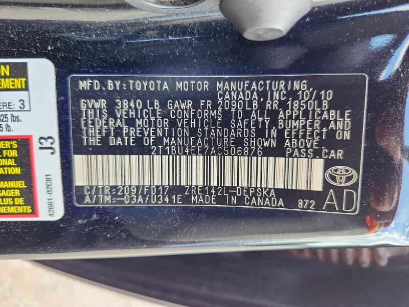 Продажа на аукционе авто 2010 Toyota Corolla, vin: 2T1BU4EE7AC506876, номер лота: 68195376
