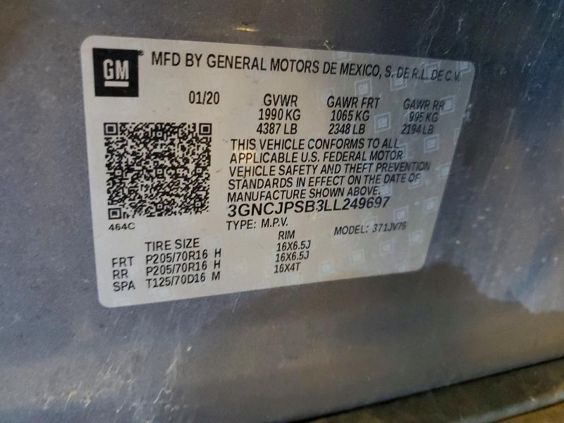68444526 :رقم المزاد ، 3GNCJPSB3LL249697 vin ، 2020 Chevrolet Trax مزاد بيع