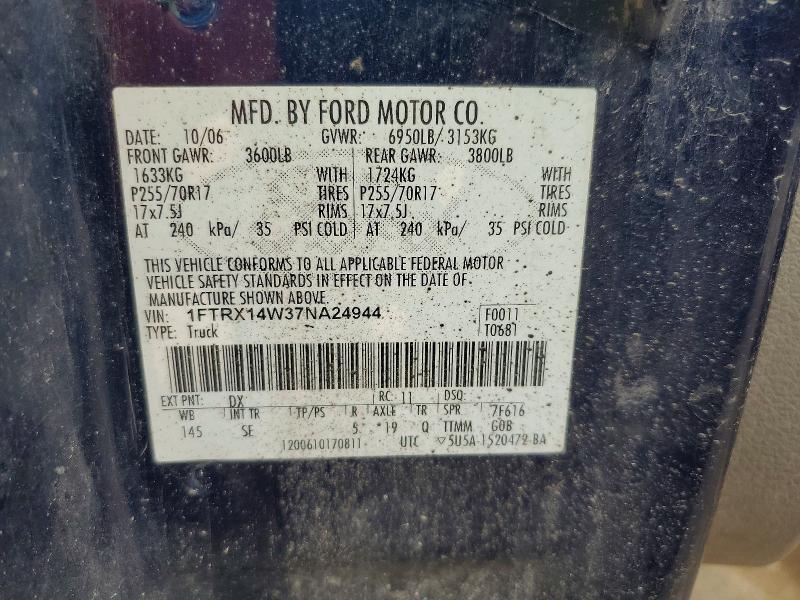 70666186 :رقم المزاد ، 1FTRX14W37NA24944 vin ، 2007 Ford F150 مزاد بيع