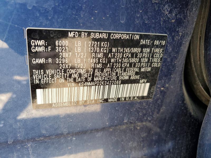 Aukcja sprzedaży 2019 Subaru Ascent, vin: 4S4WMAPD2K3422068, numer aukcji: 68875376