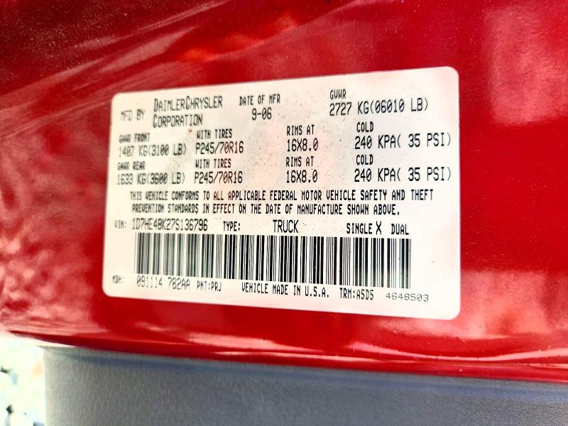 Продажа на аукционе авто 2007 Dodge Dakota, vin: 1D7HE48K27S136796, номер лота: 70441816