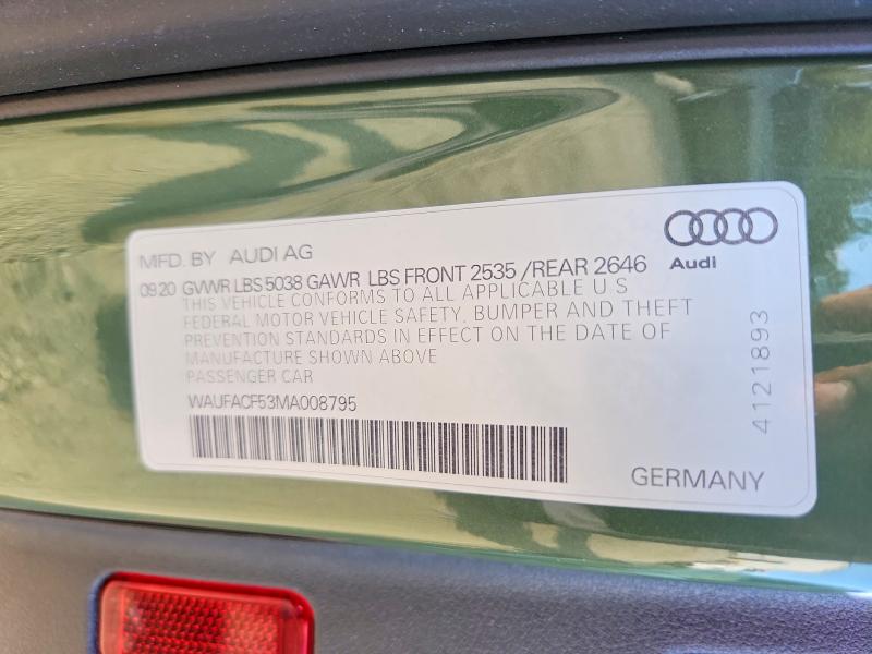 67032566 :رقم المزاد ، WAUFACF53MA008795 vin ، 2021 Audi A5 مزاد بيع