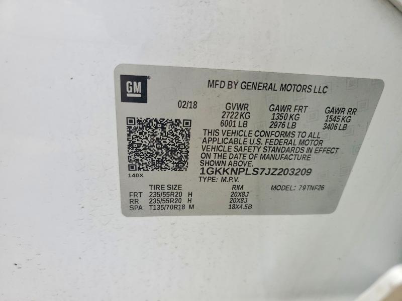Aukcja sprzedaży 2018 Gmc Acadia, vin: 1GKKNPLS7JZ203209, numer aukcji: 67385146