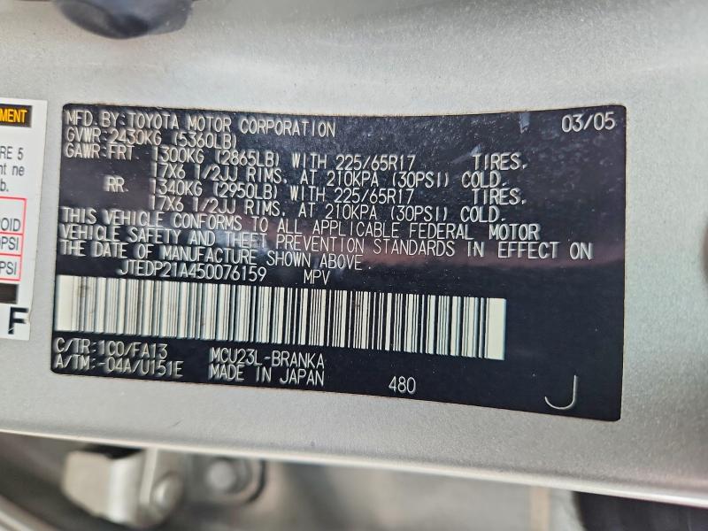 Aukcja sprzedaży 2005 Toyota Highlander, vin: JTEDP21A450076159, numer aukcji: 70157616