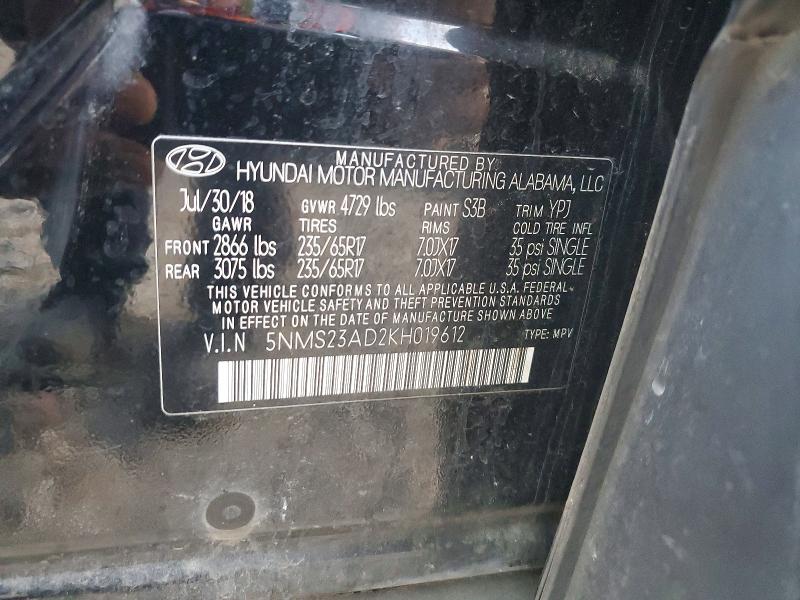 68754736 :رقم المزاد ، 5NMS23AD2KH019612 vin ، 2019 Hyundai Santa Fe مزاد بيع