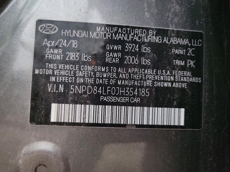 2018 Hyundai Elantra მანქანა იყიდება აუქციონზე, vin: 5NPD84LF0JH354185, აუქციონის ნომერი: 68793366