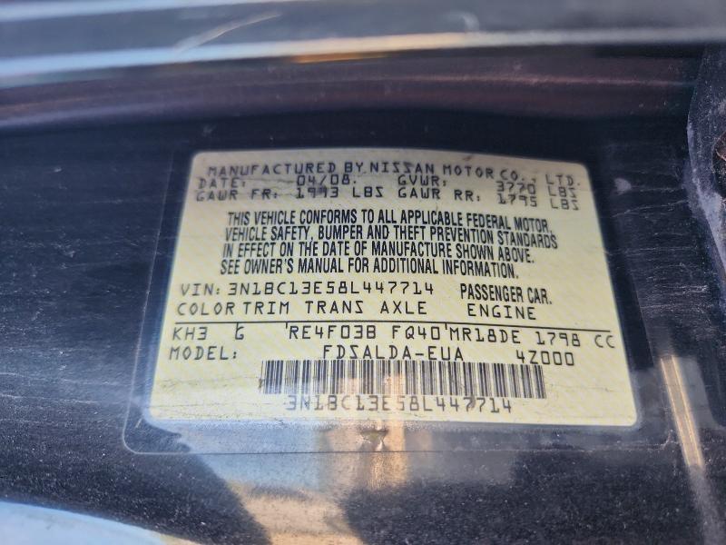 2008 Nissan Versa მანქანა იყიდება აუქციონზე, vin: 3N1BC13E58L447714, აუქციონის ნომერი: 68094286