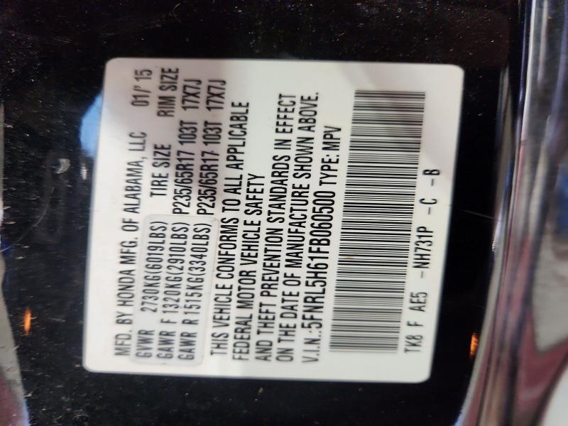 2015 Honda Odyssey მანქანა იყიდება აუქციონზე, vin: 5FNRL5H61FB060500, აუქციონის ნომერი: 70910996