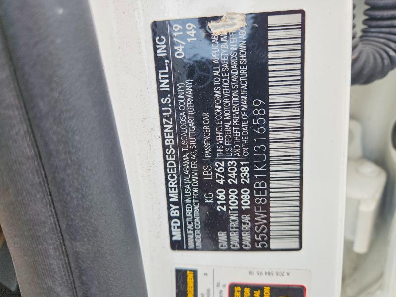 68500346 :رقم المزاد ، 55SWF8EB1KU316589 vin ، 2019 Mercedes-benz C مزاد بيع