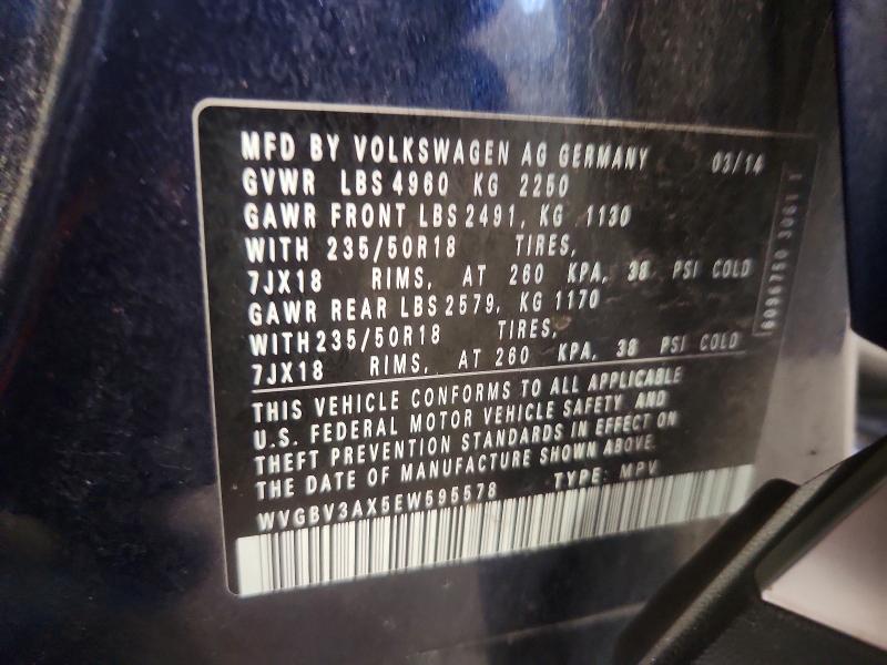 2014 Volkswagen Tiguan მანქანა იყიდება აუქციონზე, vin: WVGBV3AX5EW595578, აუქციონის ნომერი: 69069776