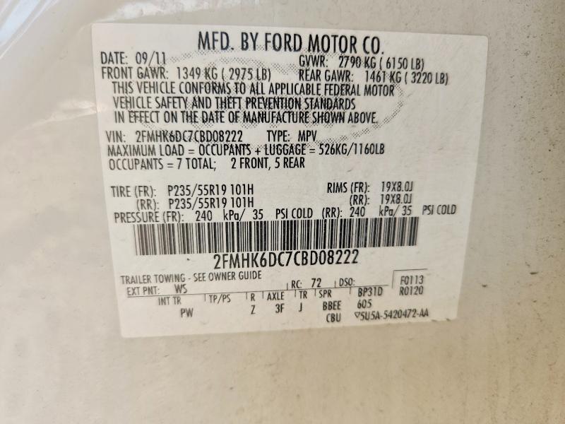 2012 Ford Flex მანქანა იყიდება აუქციონზე, vin: 2FMHK6DC7CBD08222, აუქციონის ნომერი: 70563156