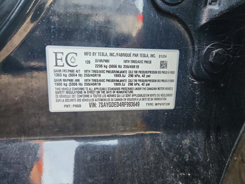 Aukcja sprzedaży 2024 Tesla Model Y, vin: 7SAYGDED4RF993649, numer aukcji: 66320606