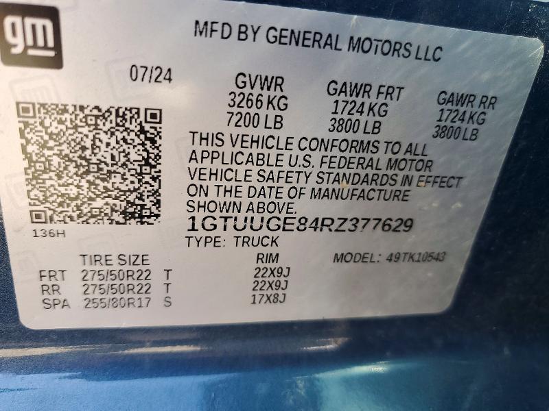Aukcja sprzedaży 2024 Gmc Sierra, vin: 1GTUUGE84RZ377629, numer aukcji: 68551106