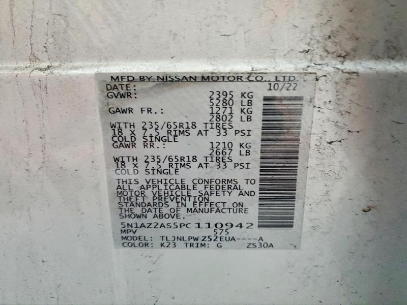 2023 Nissan Murano მანქანა იყიდება აუქციონზე, vin: 5N1AZ2AS5PC110942, აუქციონის ნომერი: 68608626