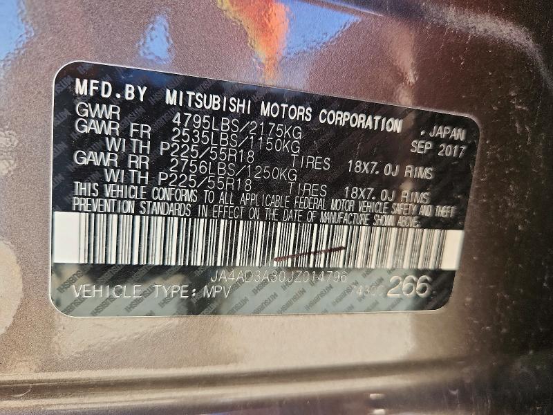 Aukcja sprzedaży 2018 Mitsubishi Outlander, vin: JA4AD3A30JZ014796, numer aukcji: 70985986