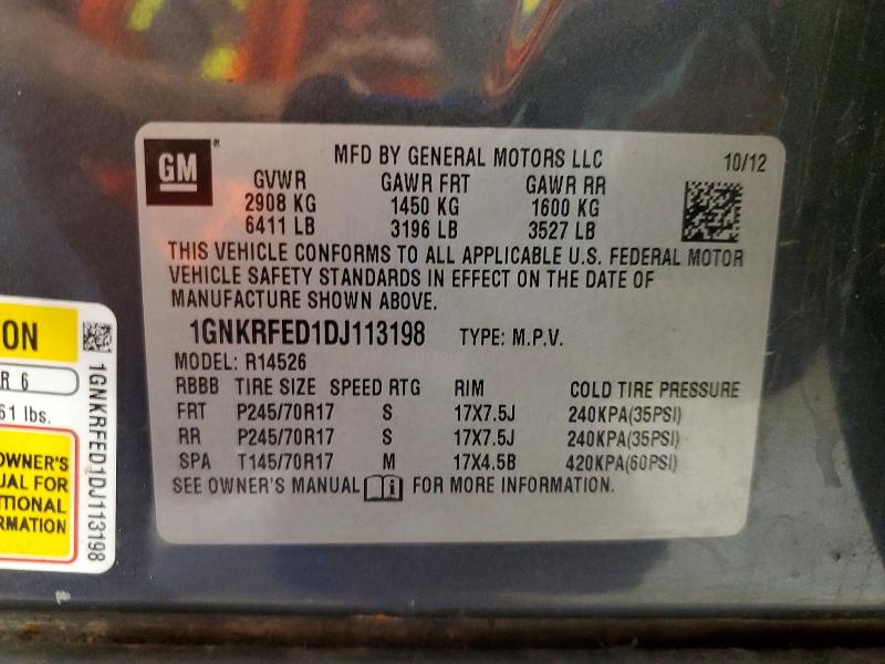 68681366 :رقم المزاد ، 1GNKRFED1DJ113198 vin ، 2013 Chevrolet Traverse مزاد بيع
