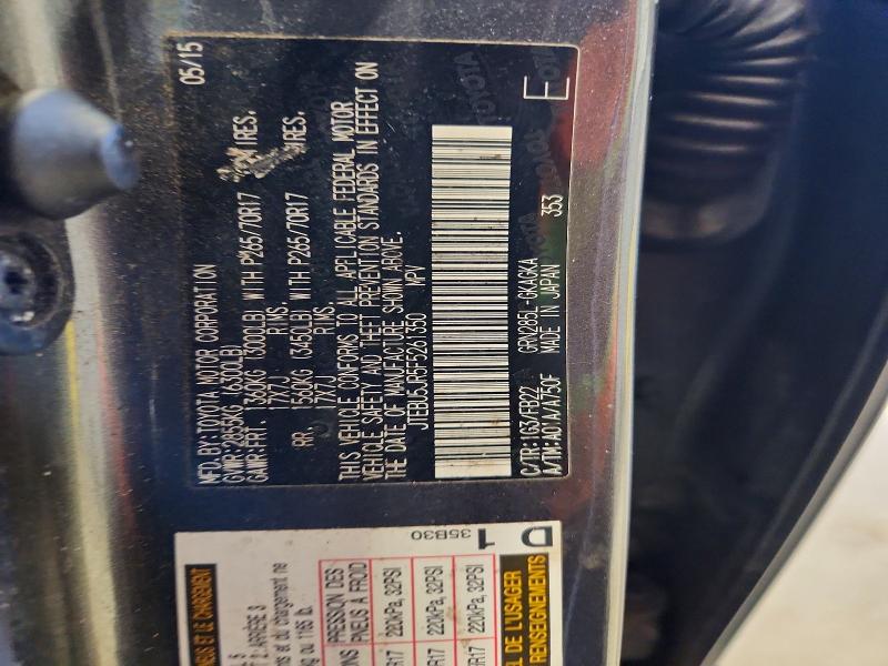 69324156 :رقم المزاد ، JTEBU5JR5F5261350         vin ، 2015 Toyota 4runner مزاد بيع