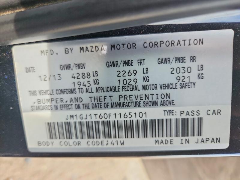 2015 Mazda 6 მანქანა იყიდება აუქციონზე, vin: JM1GJ1T60F1165101, აუქციონის ნომერი: 67672166