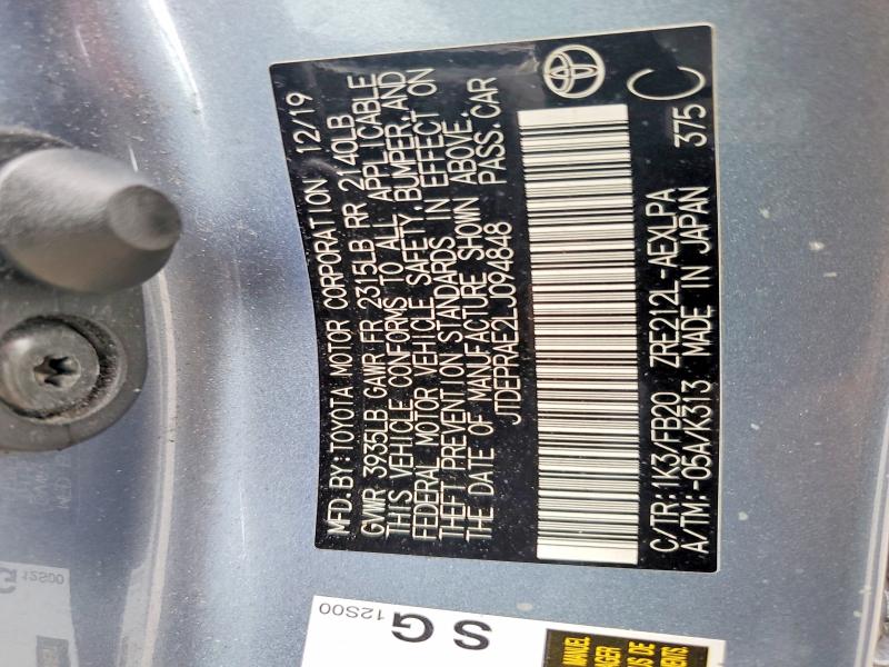 68864306 :رقم المزاد ، JTDEPRAE2LJ094848 vin ، 2020 Toyota Corolla مزاد بيع