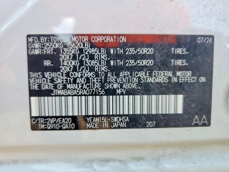 69779796 :رقم المزاد ، JTMABABA5RA077156 vin ، 2024 Subaru Solterra مزاد بيع