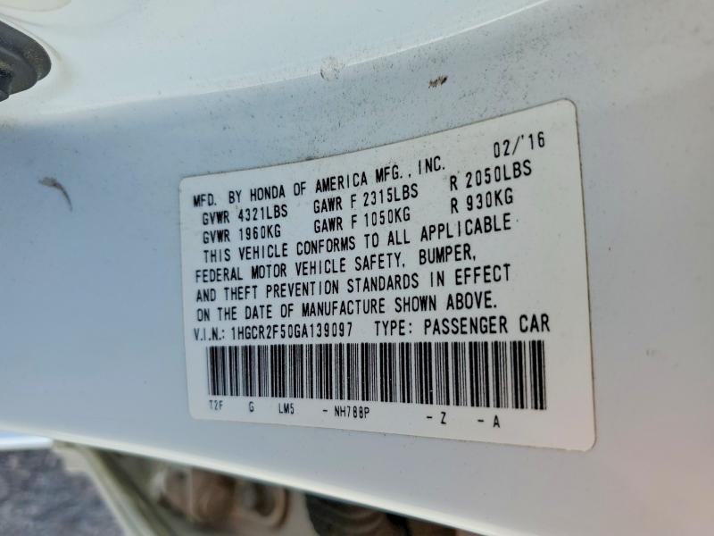 2016 Honda Accord მანქანა იყიდება აუქციონზე, vin: 1HGCR2F50GA139097, აუქციონის ნომერი: 70696816