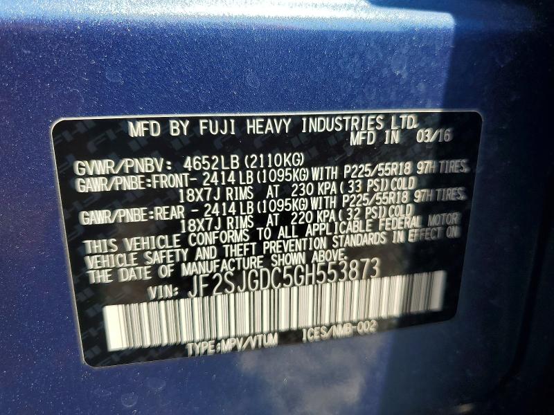 68706516 :رقم المزاد ، JF2SJGDC5GH553873 vin ، 2016 Subaru Forester مزاد بيع