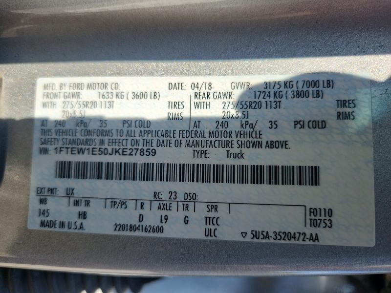 Aukcja sprzedaży 2018 Ford F150, vin: 1FTEW1E50JKE27859, numer aukcji: 68034576