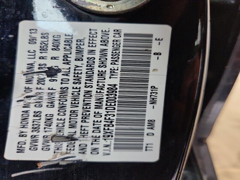 Aukcja sprzedaży 2013 Honda Civic, vin: 19XFB4F31DE003984, numer aukcji: 68080046