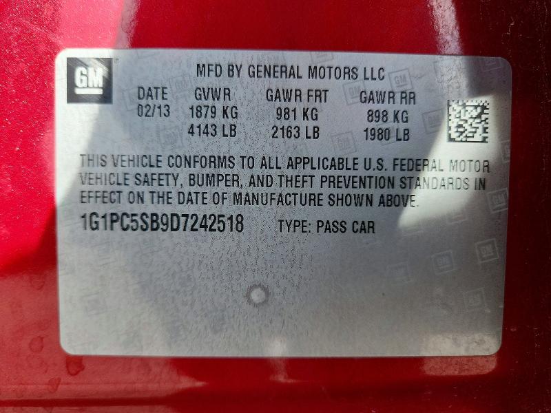 69187356 :رقم المزاد ، 1G1PC5SB9D7242518 vin ، 2013 Chevrolet Cruze مزاد بيع