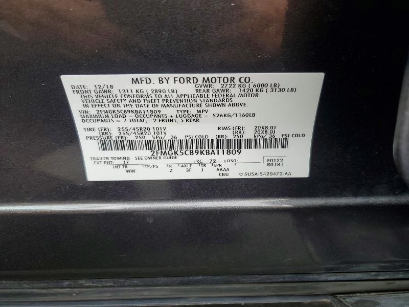 Продаж на аукціоні авто 2019 Ford Flex, vin: 2FMGK5C89KBA11809, номер лоту: 69335056