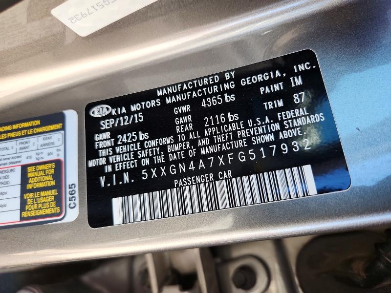 2015 Kia Optima მანქანა იყიდება აუქციონზე, vin: 5XXGN4A7XFG517932, აუქციონის ნომერი: 68325116