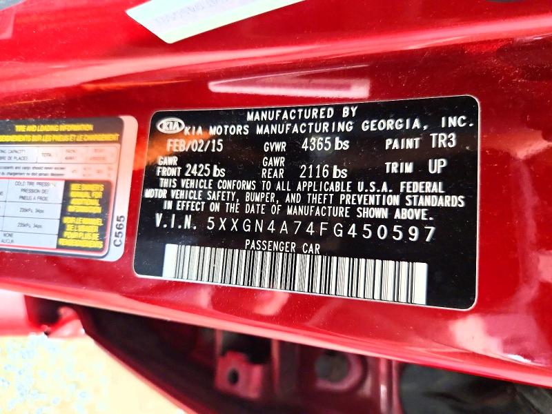 2015 Kia Optima მანქანა იყიდება აუქციონზე, vin: 5XXGN4A74FG450597, აუქციონის ნომერი: 70625016