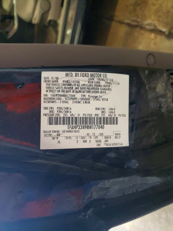 2008 Ford Focus მანქანა იყიდება აუქციონზე, vin: 1FAHP33N98W177040, აუქციონის ნომერი: 70775816