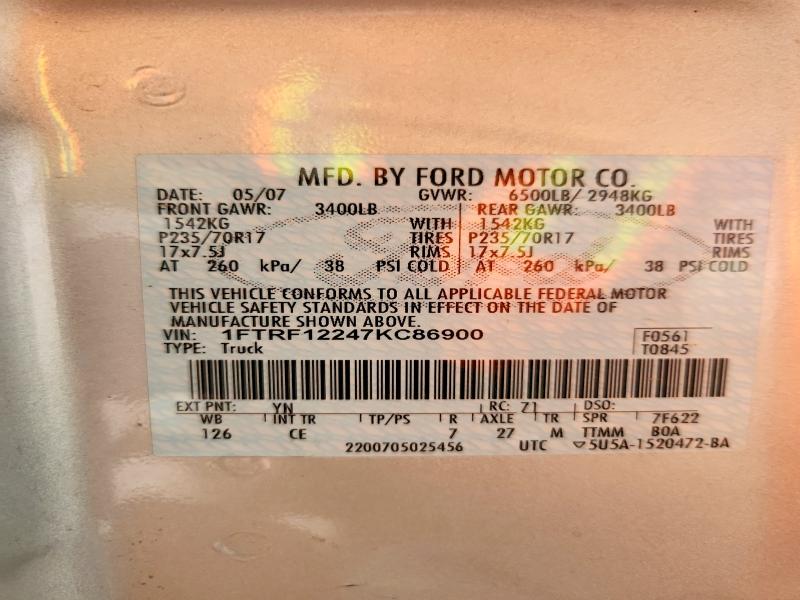 Продаж на аукціоні авто 2007 Ford F150, vin: 1FTRF12247KC86900, номер лоту: 70372806