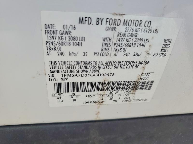Продаж на аукціоні авто 2016 Ford Explorer, vin: 1FM5K7D81GGB92678, номер лоту: 69196956