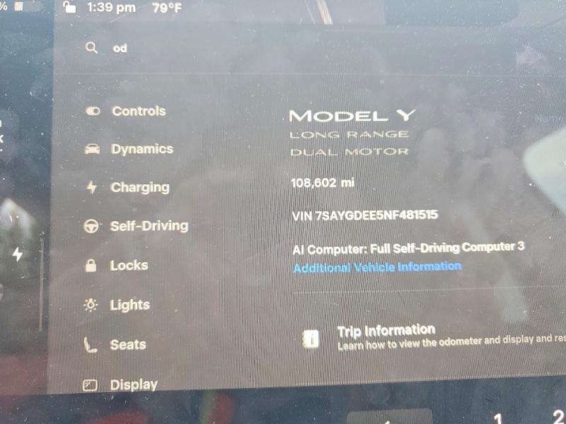 67935926 :رقم المزاد ، 7SAYGDEE5NF481515 vin ، 2022 Tesla Model Y مزاد بيع